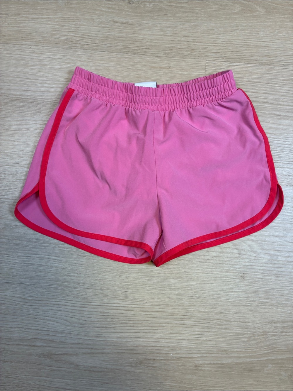 Amazon Essentials Pink Athletic Shorts Neon Coral Trim Brief Lined S 6/7